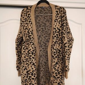 Fashion Nova Tan and Black Animal Print Cardigan